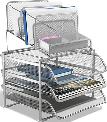 Front. TRU RED - TRU RED™ All-In-One 10-Compartment Wire Mesh Compartment Storage, Silver (TR57531) - Silver.