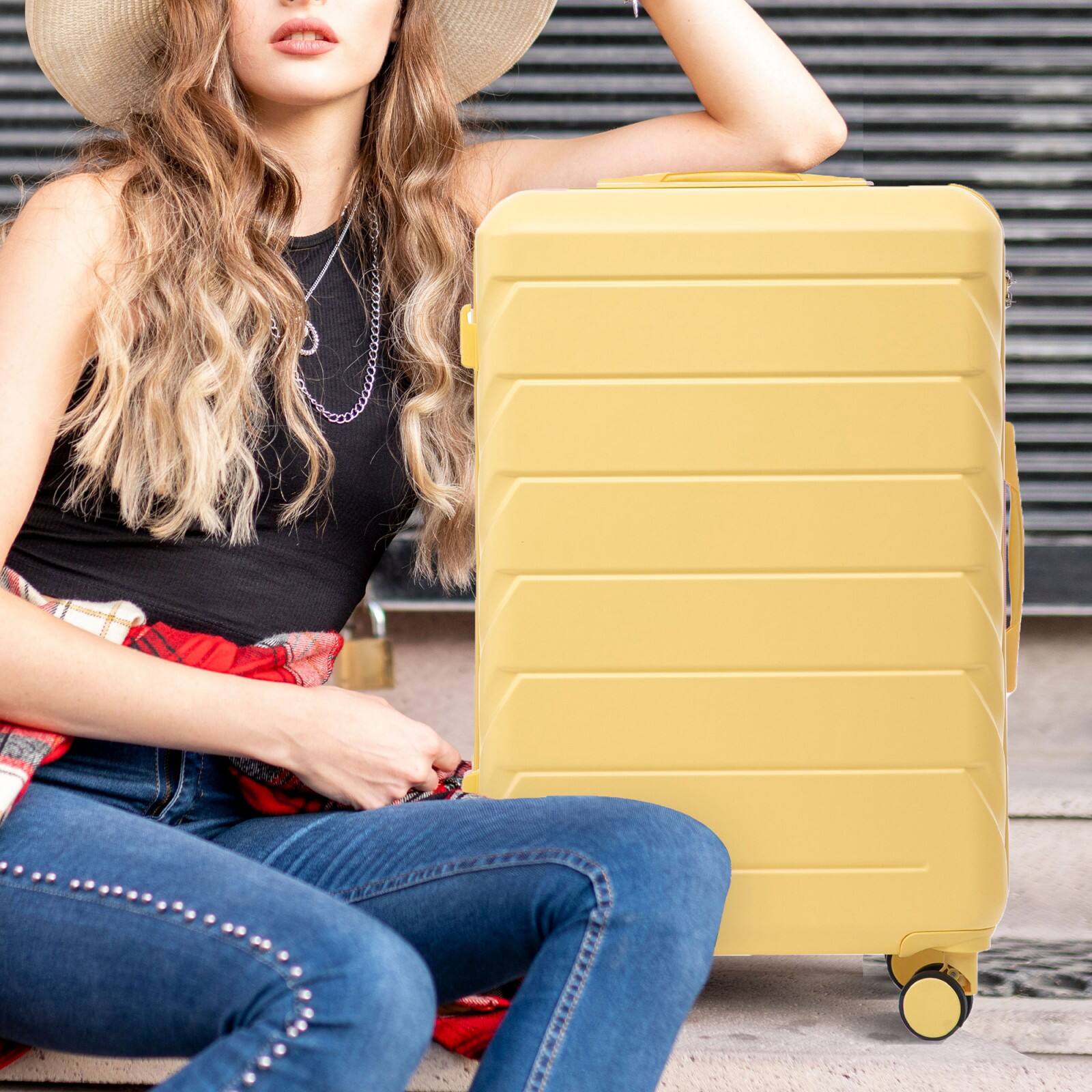 Alt View 10. Ecooso - 20"/24"/28" 3 pcs/set in ABS Spinner Wheel Luggage, Matching Color , With Combination Lock - Yellow.