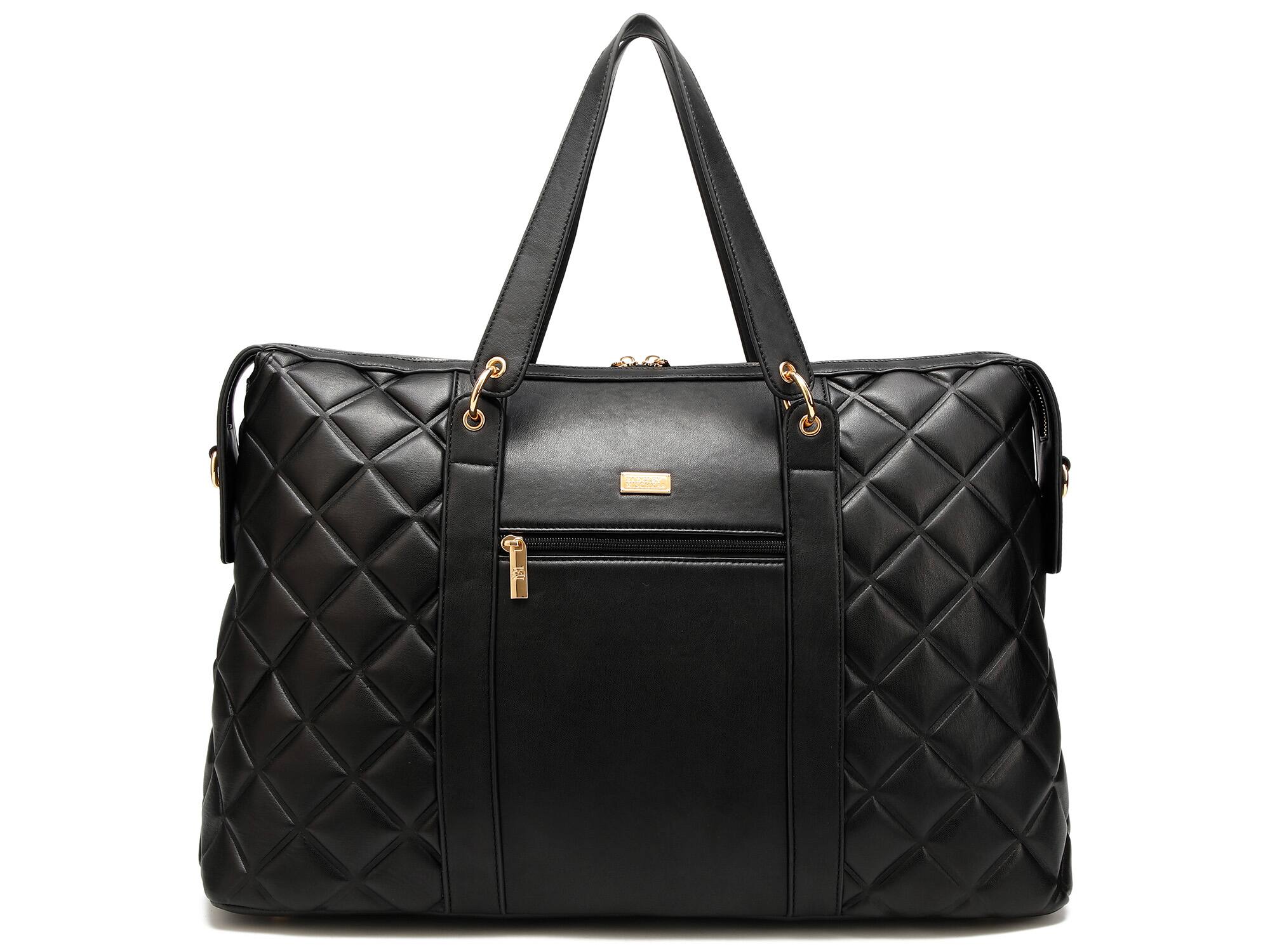 Alt View 4. Badgley Mischka - BADGLEY MISCHKA Quilted Vegan Leather Weekender Duffel Bag - Black.