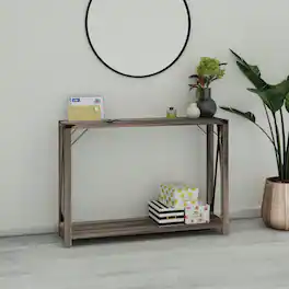 Emma + Oliver - Marella Engineered Wood Modern Farmhouse Entryway Console Table with Metal Accents - Gray Wash