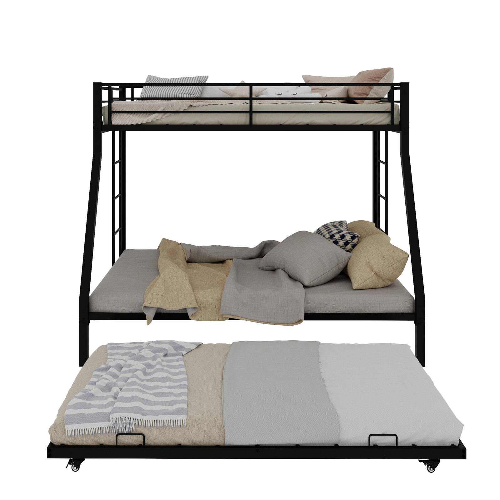 Alt View 8. Loheer - Loheer Metal Triple Bunk Bed Twin Over Full with Twin Trundle Black Steel Frame - Black.