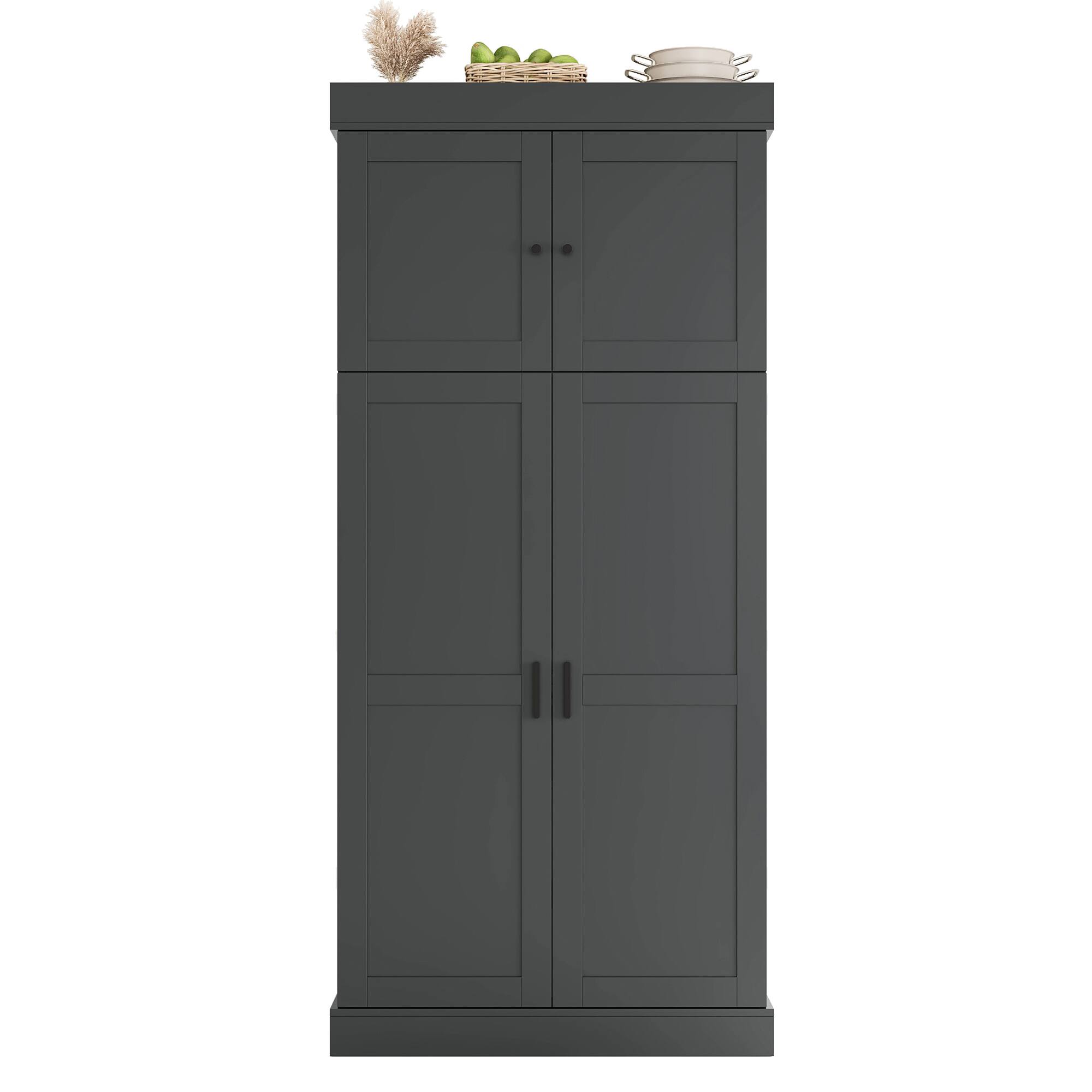 Alt View 1. Forest'nSky - 77" Tall Kitchen Pantry Cabinet, Shaker Style with Adjustable Shelves, Drawers & Wine Racks,Grey - Grey.