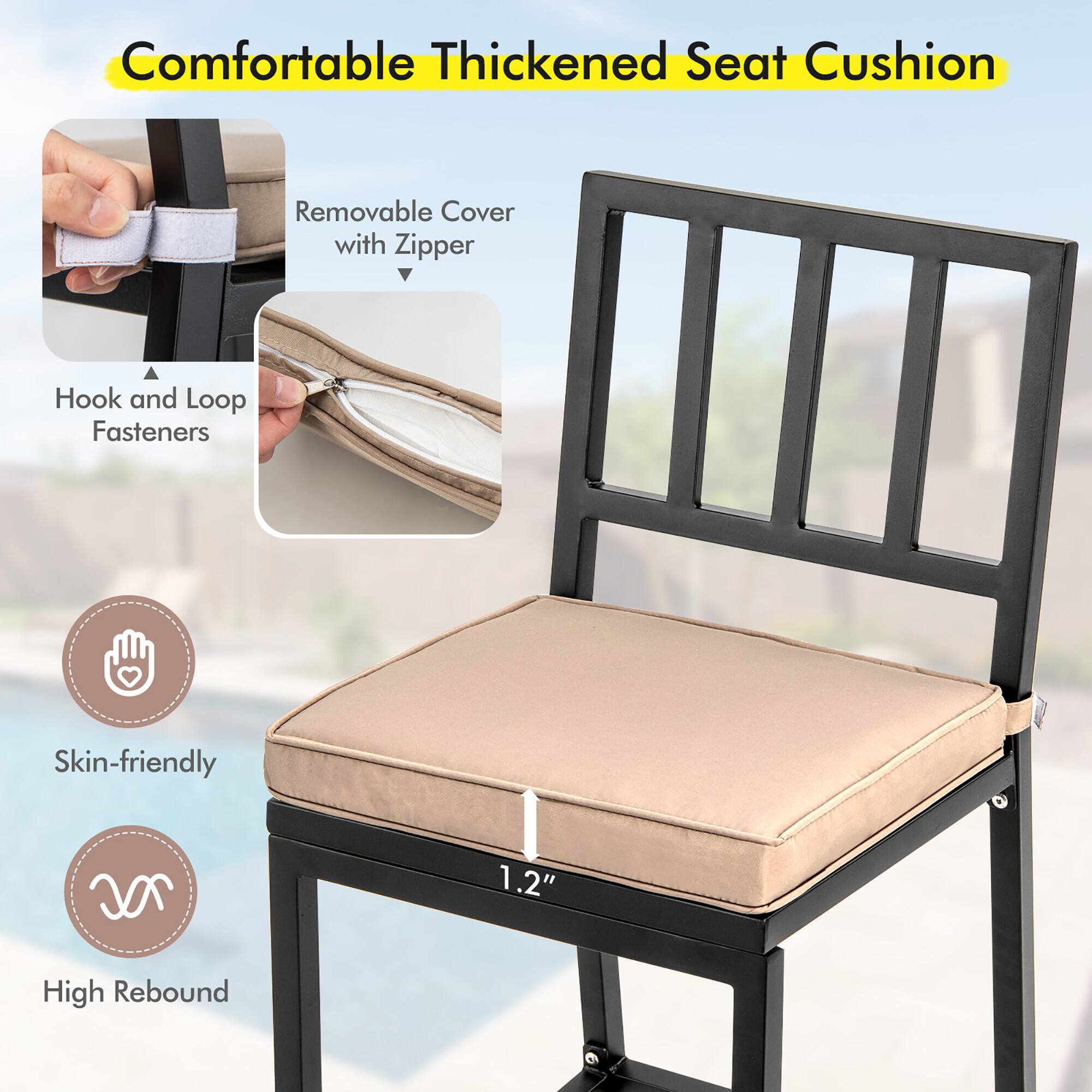 Comfortable Thickened Seat Cushion Removable Cover with Zipper Hook and Loop Fasteners Skin-friendly 1.2" High Rebound