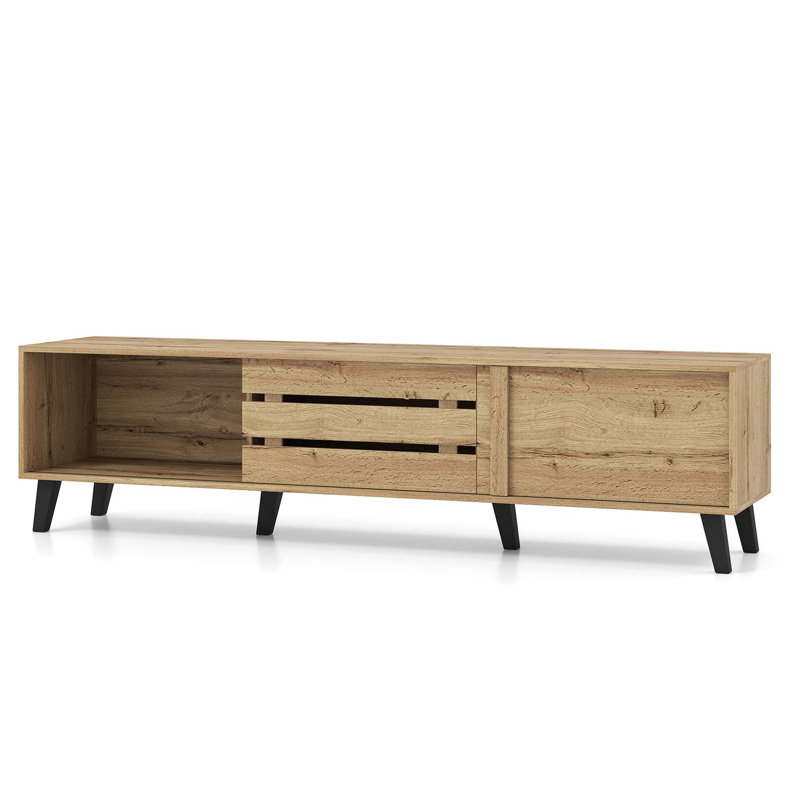 Alt View 9. Gymax - Gymax TV Stand for 80'' TVs w/Sliding Door Cabinets Storage Shelves Cable Management - Yellow.