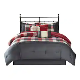 Gracie Mills - Nanette 7-Piece Bufallo Plaid Printed Herringbone Comforter Set - Red
