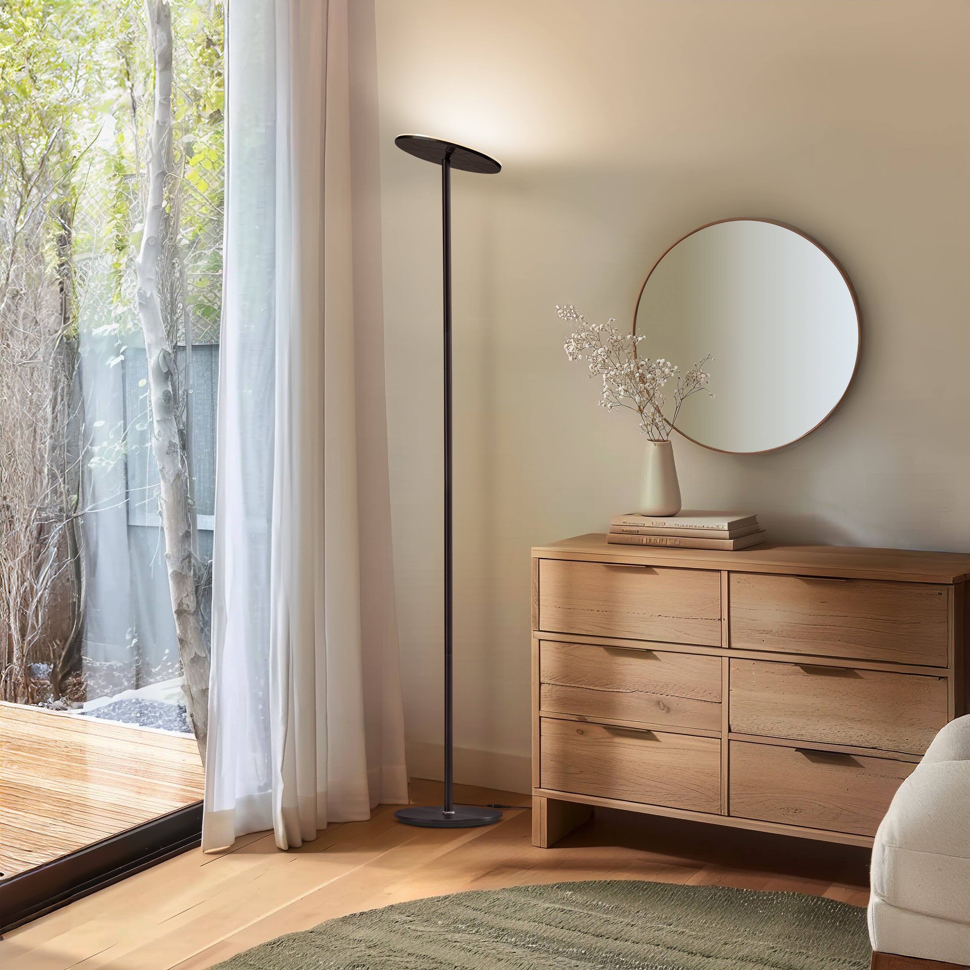 Alt View 1. Brightech - Sky Flux LED Modern Industrial Torchère Dimmable Super Bright Floor Lamp with Built-in Adjustable Head Tilt - Oil Brushed Bronze.