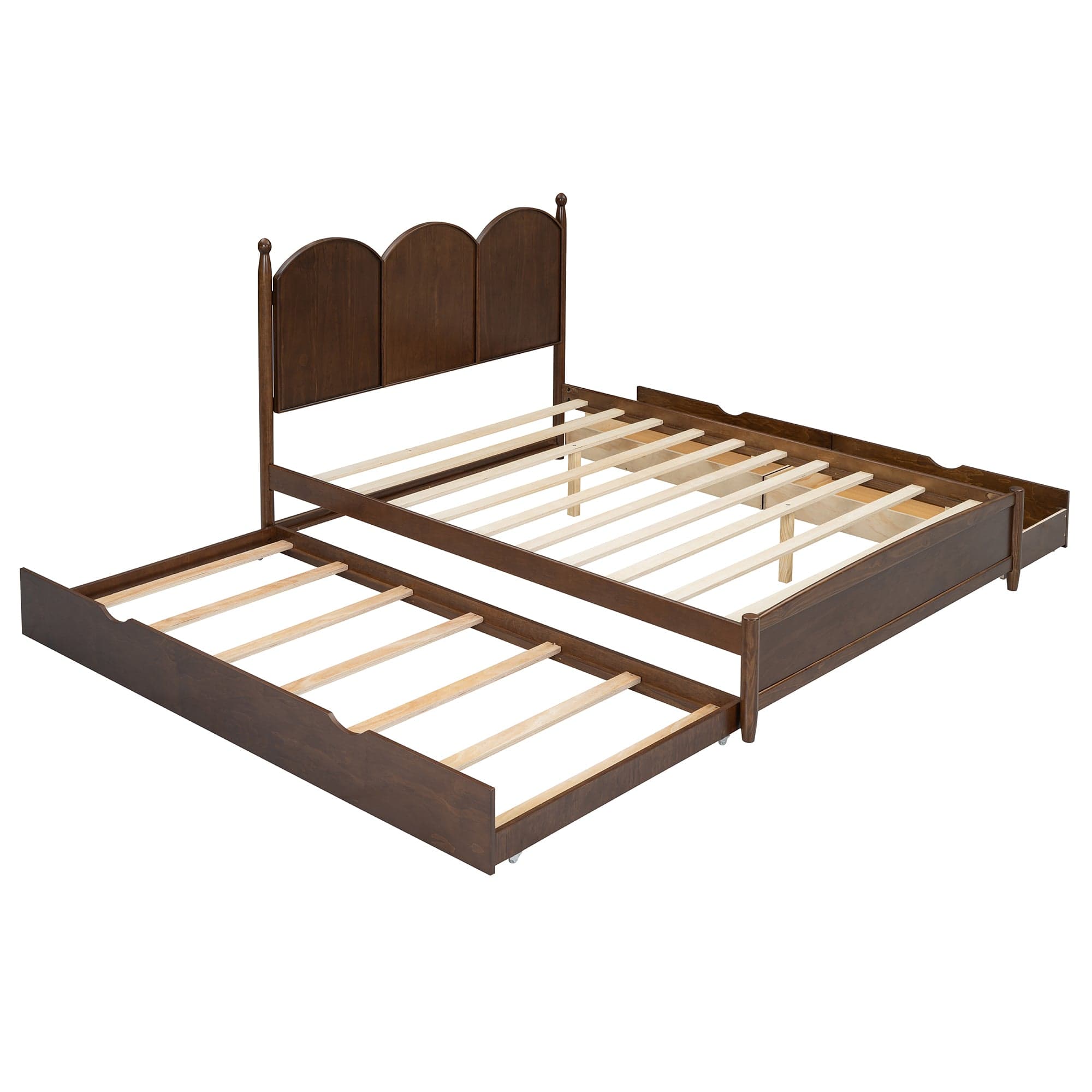 Boyel Living - Queen Size Platform Bed with 2 Storage Drawers and Twin XL Trundle, Walnut - Brown