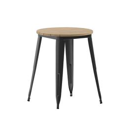 Flash Furniture - Declan Commercial Grade Indoor/Outdoor Dining Table, 23.75" Round All Weather Brown Poly Resin Top with Steel Base - Black