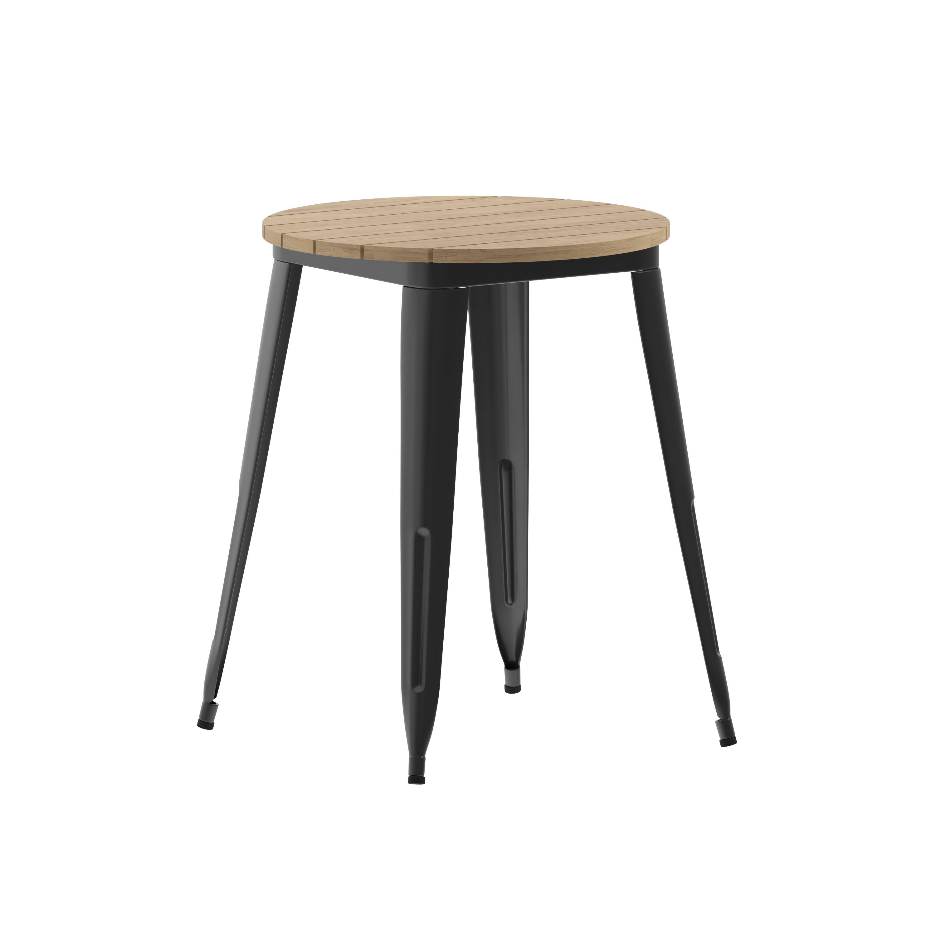 Alt View 1. Emma + Oliver - Drew Indoor/Outdoor Dining Table, 23.75" Round All Weather Poly Resin Top with Steel Base - Brown Top/Black Frame.