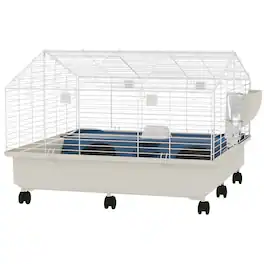 Pawhut - Small Animal Cage with Water Bottle, Hay Feeder, Food Dish for Rabbits, Hedgehogs, Guinea Pigs