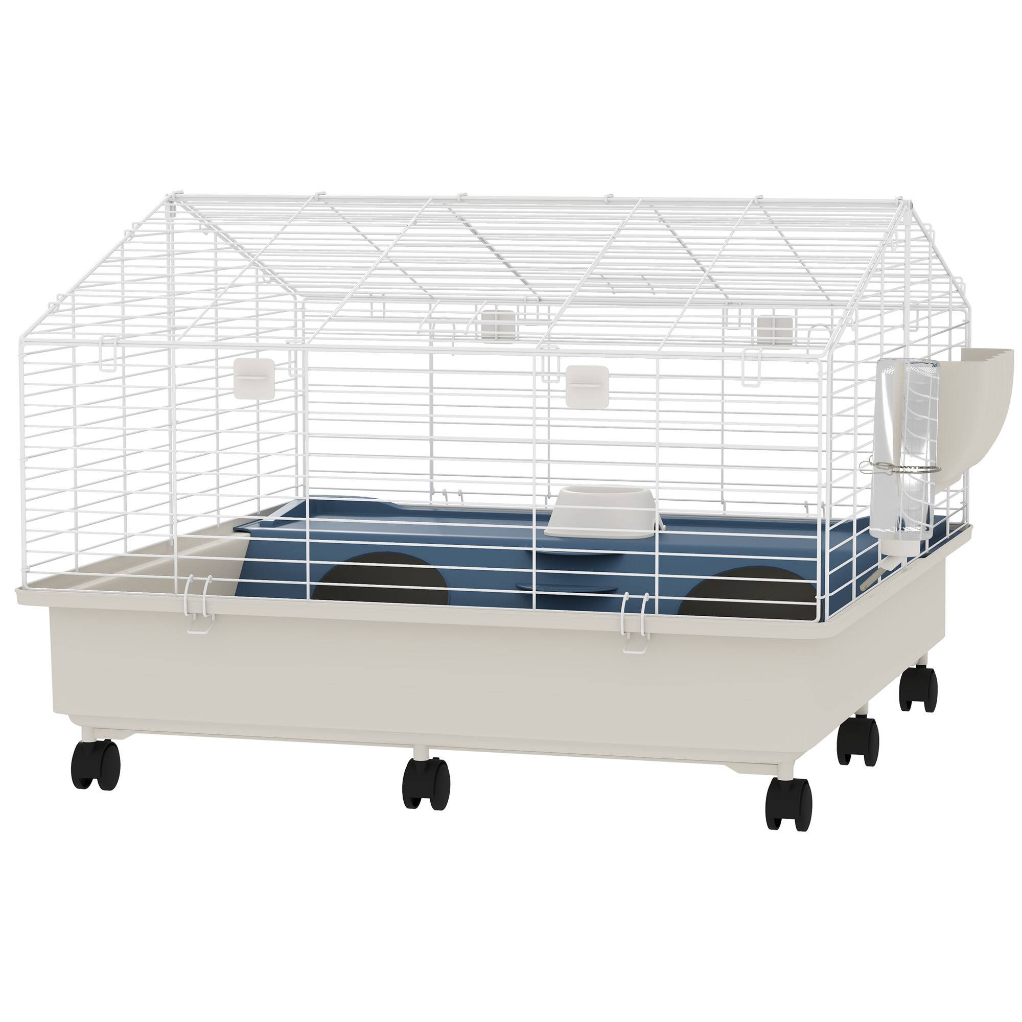 Front. Pawhut - Small Animal Cage with Water Bottle, Hay Feeder, Food Dish for Rabbits, Hedgehogs, Guinea Pigs.