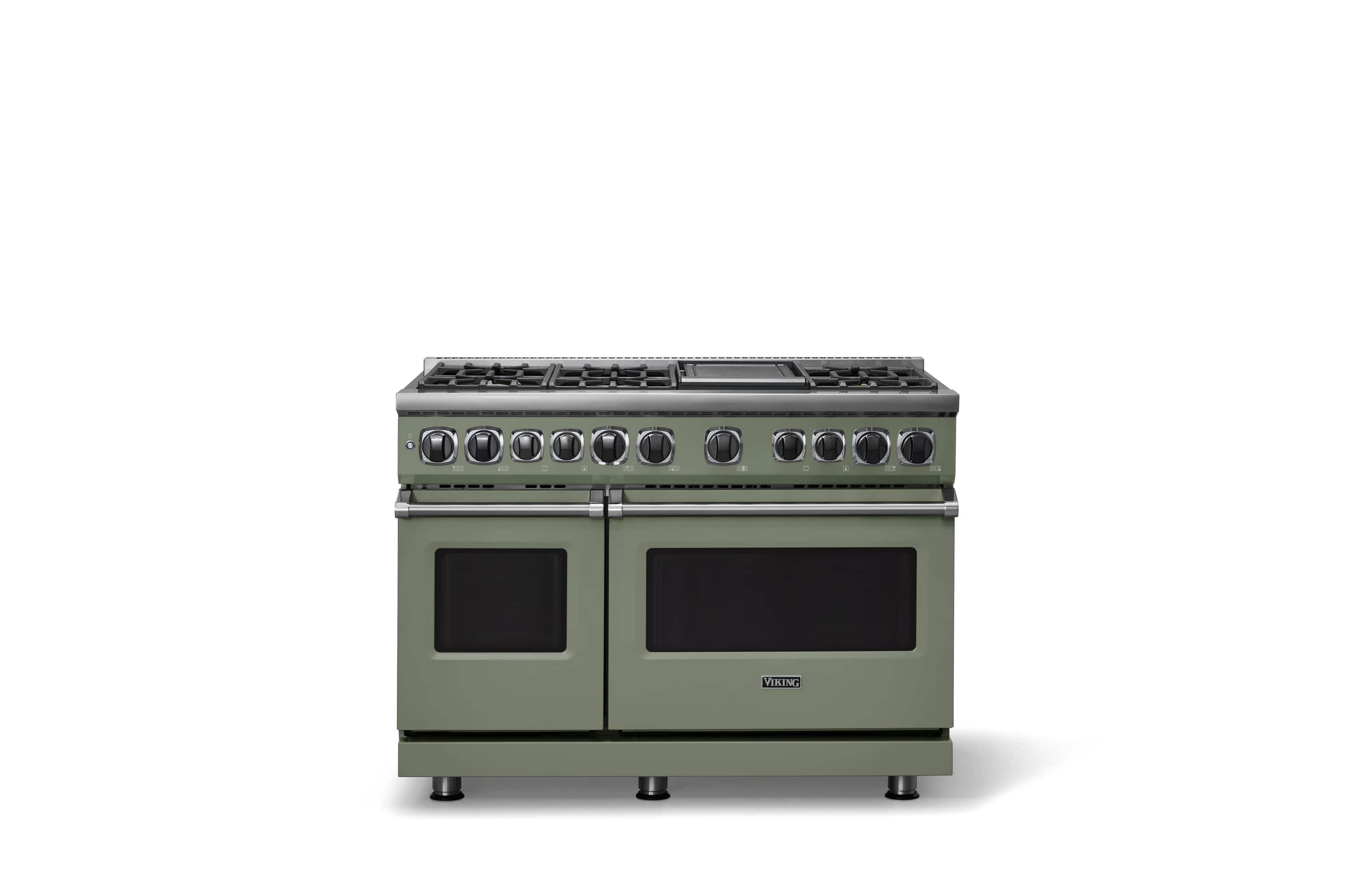 Front. Viking - 48 in. Wide 6 Burner Dual Fuel Sealed Burner Range with Griddle-LP - Eucalyptus.