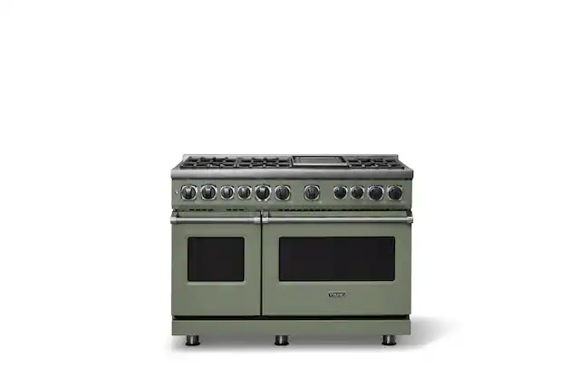 Front. Viking - 48 in. Wide 6 Burner Dual Fuel Sealed Burner Range with Griddle - Eucalyptus.
