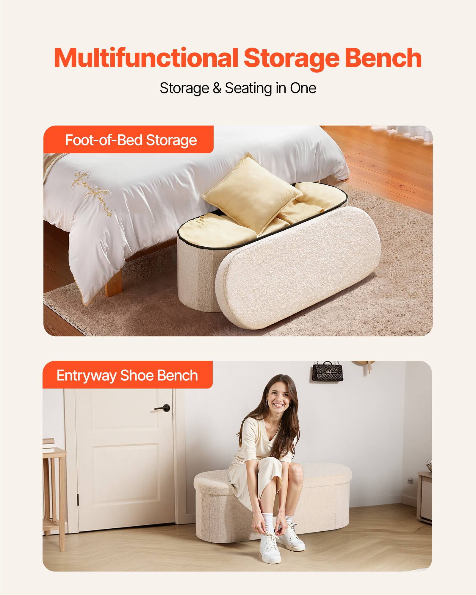 Multifunctional Storage Bench  
Storage & Seating in One  

Foot-of-Bed Storage  

Entryway Shoe Bench