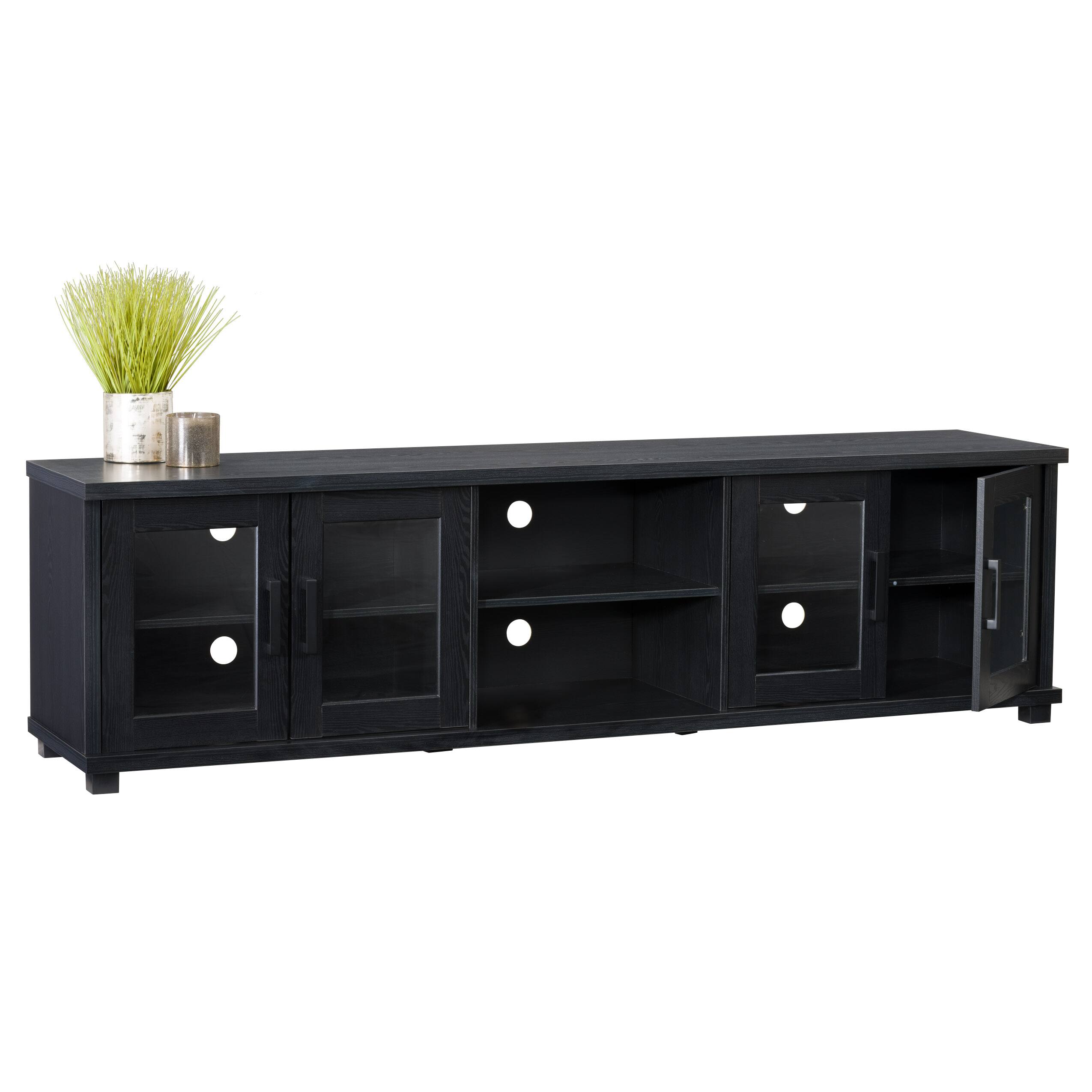 Angle. CorLiving - Fremont TV Bench with Glass Cabinets for Most TVs up to 95" - Ravenwood Black.