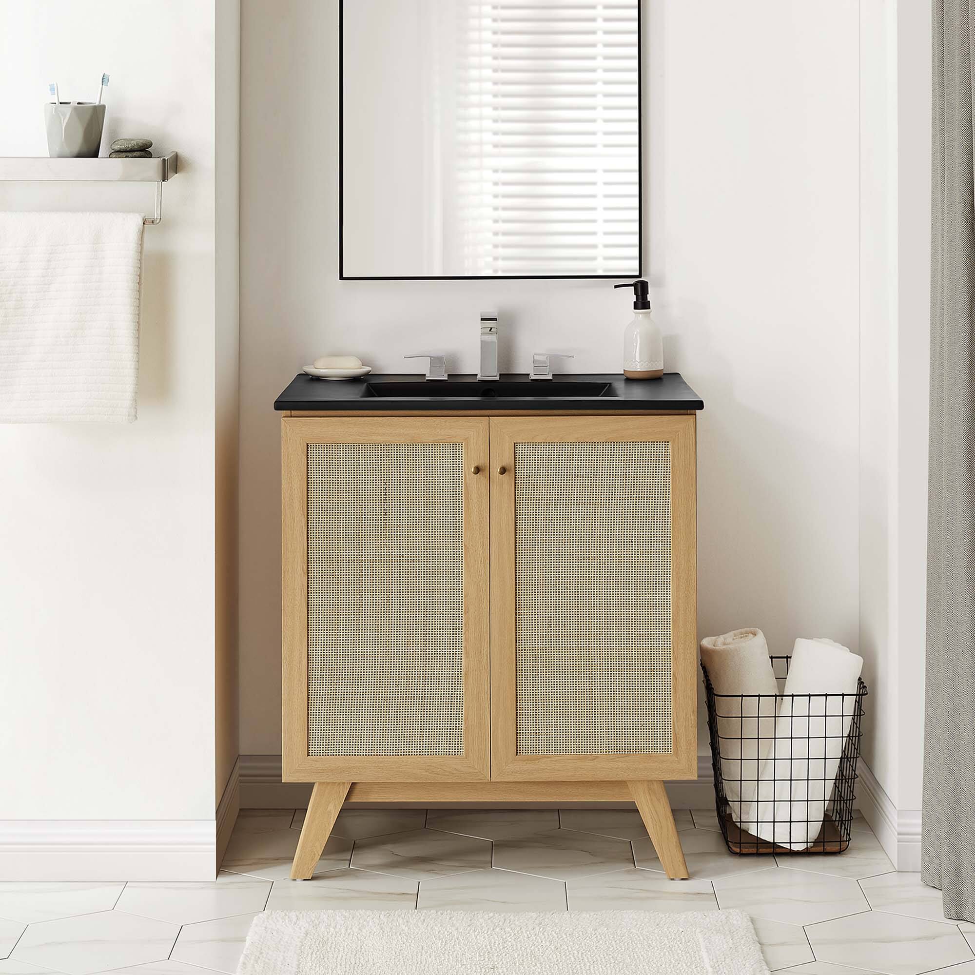 Front. Modway - Soma Bathroom Vanity with Black Basin Included by Modway - Oak Black.