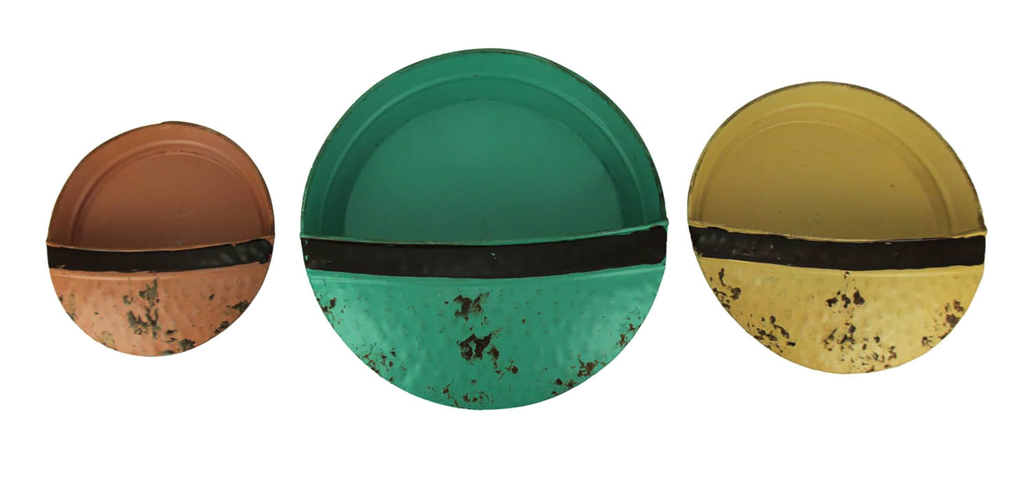 Front. Zeckos - Green Yellow Orange Vintage Metal Round Wall Pockets Set of 3 - Multicolored.
