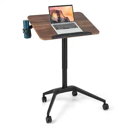 Front. Costway - Costway Pneumatic Standing Desk Tilting Adjustable Laptop Cart Mobile Podium Cup Holder - Brown,Black.