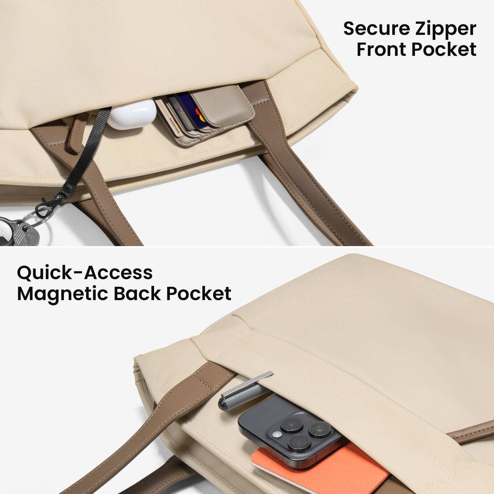 Secure Zipper Front Pocket Quick-Access Magnetic Back Pocket