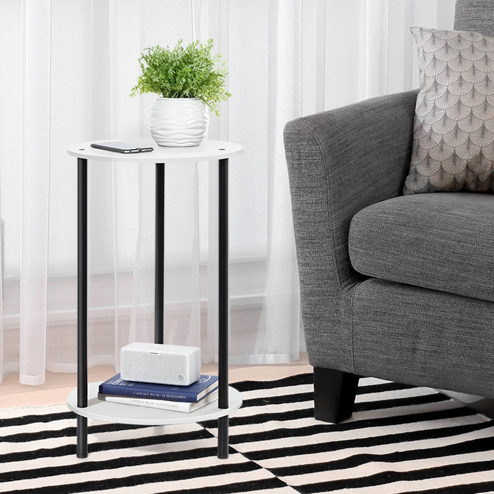 Alt View 1. Oumilen - Set of 2 Round Side Tables – 2-Tier White End Table with Black Metal Legs, Accent Nightstand for Sofa Bedroom - White.