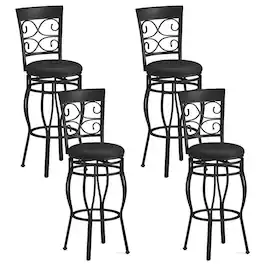 Costway - Set of 4 Vintage Swivel Bar Stools 30" Bistro Upholstered Dining Chairs - Black