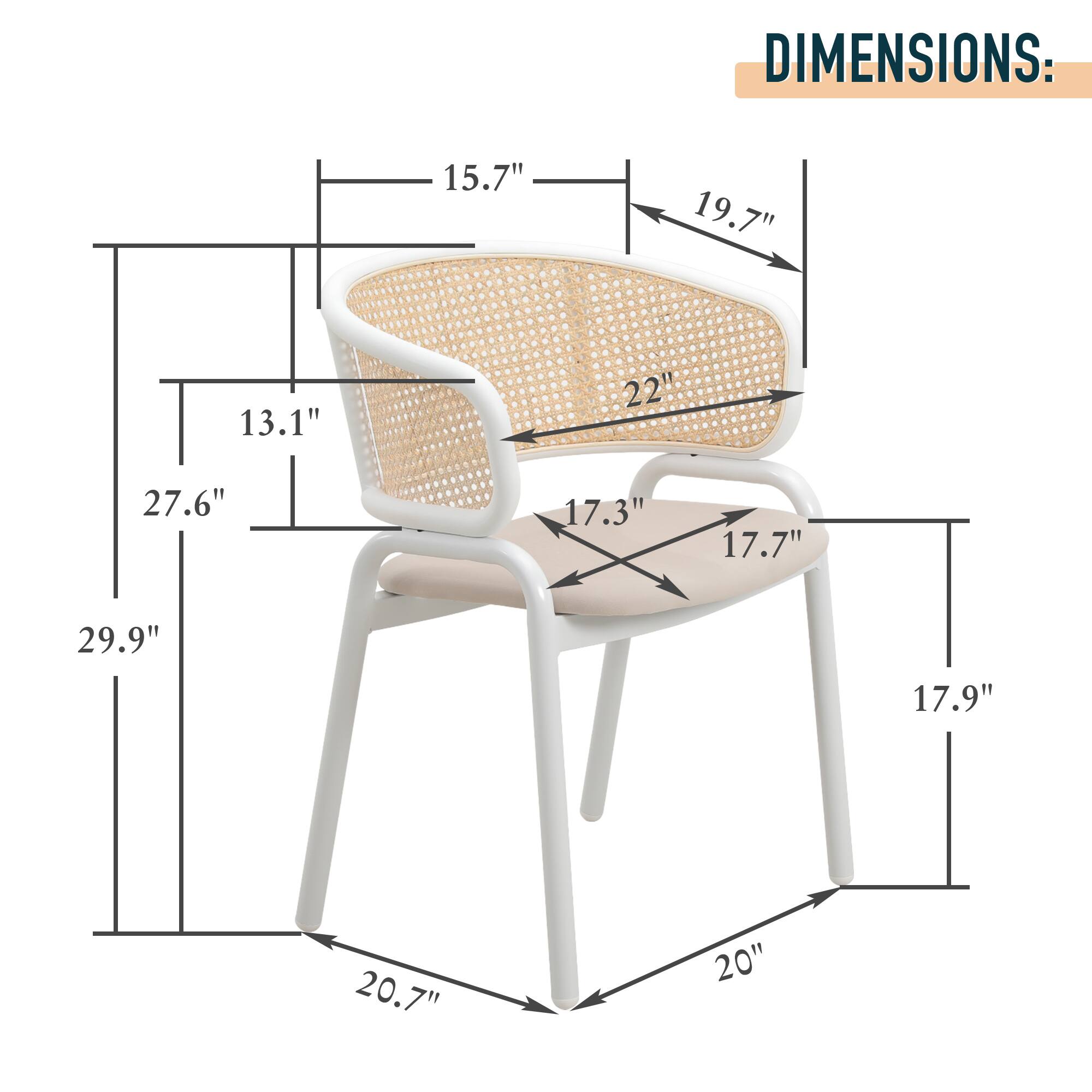 DIMENSIONS: 15.7" 19.7" 13.1" 22" 27.6" 17.3" 17.7" 29.9" 17.9" 20.7" 20"