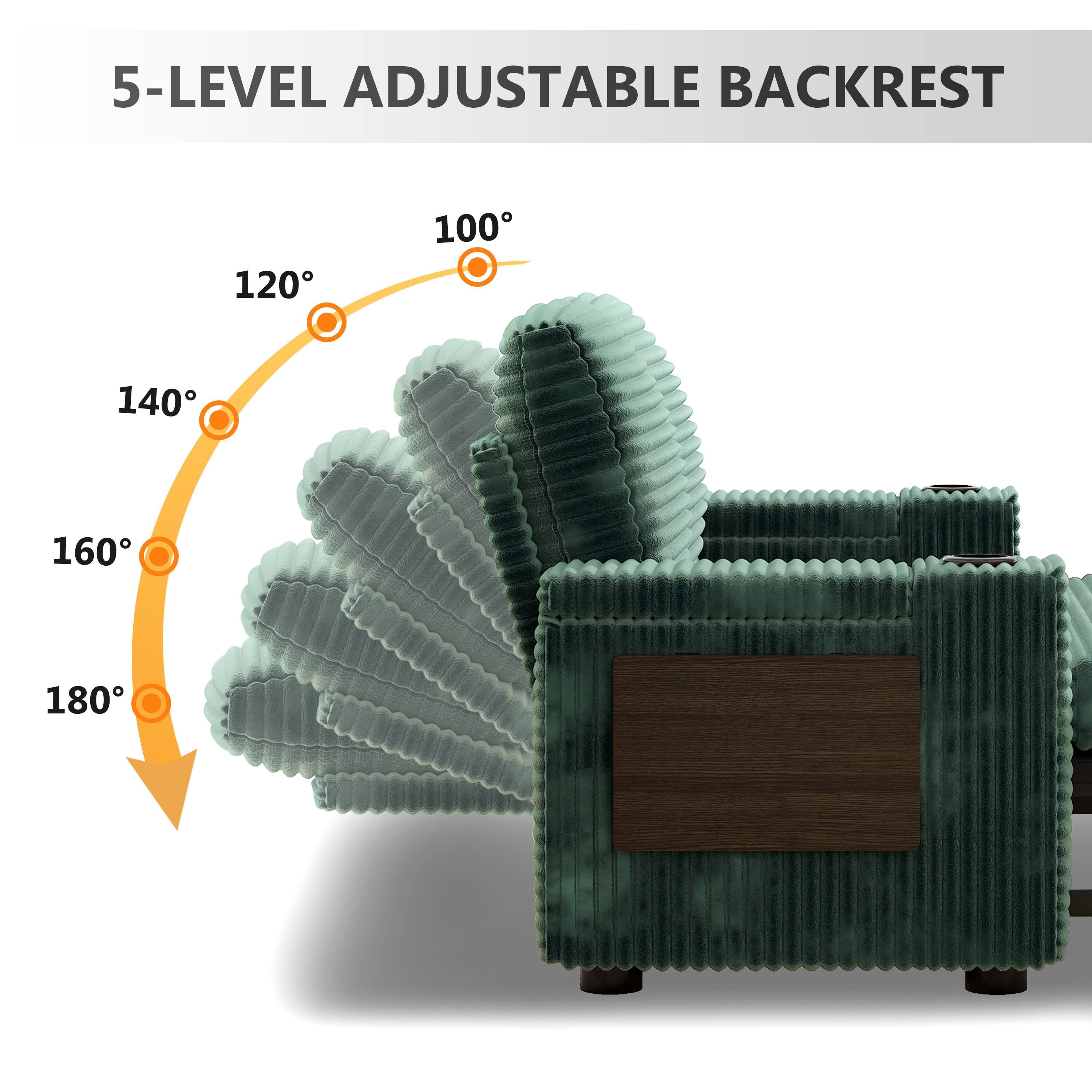 5-Level Adjustable Backrest

100°  
120°  
140°  
160°  
180°