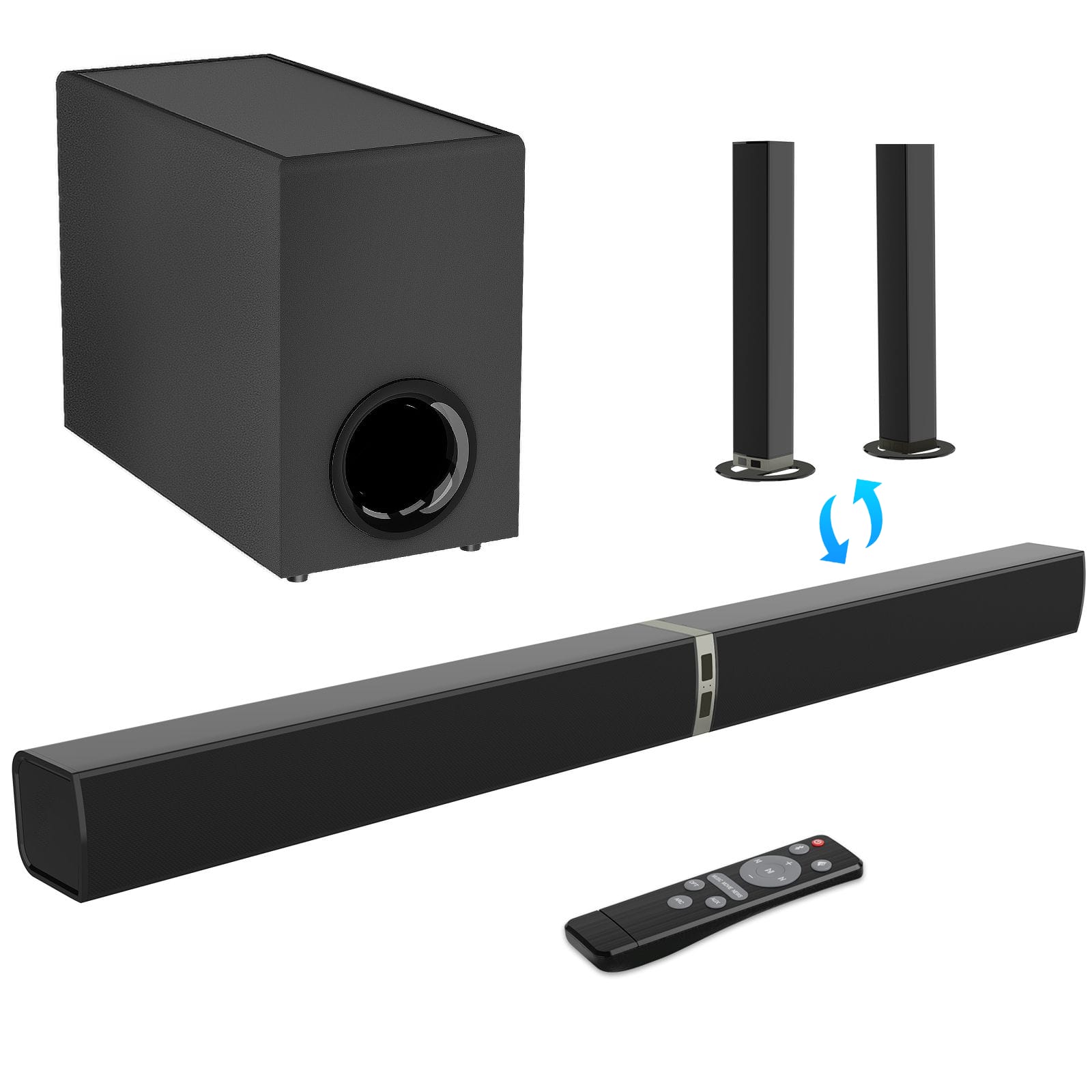 MOVSSOU - 120W 5.0 Bluetooth Sound bar with Subwoofer Wireless Soundbar for Smart TV 32inch Split 2 in 1 Detachable TV Sound Bar - Black