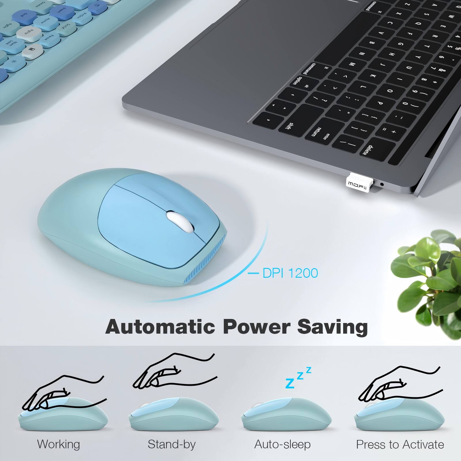 - DPI 1200
- Automatic Power Saving
  - Working
  - Stand-by
  - Auto-sleep
  - Press to Activate