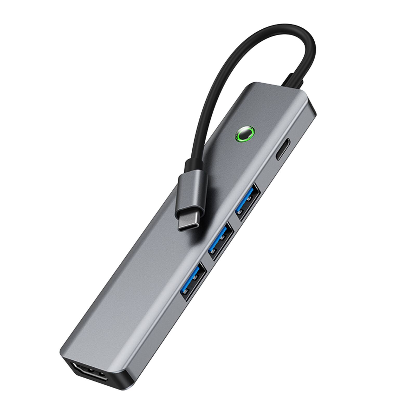 Angle. Topteng - 5-in-1 USB C Hub Adapter for MacBook/iPad - 100W PD Charging, 3xUSB 3.0, 4K HDMI, Aluminum Alloy, Plug & Play.