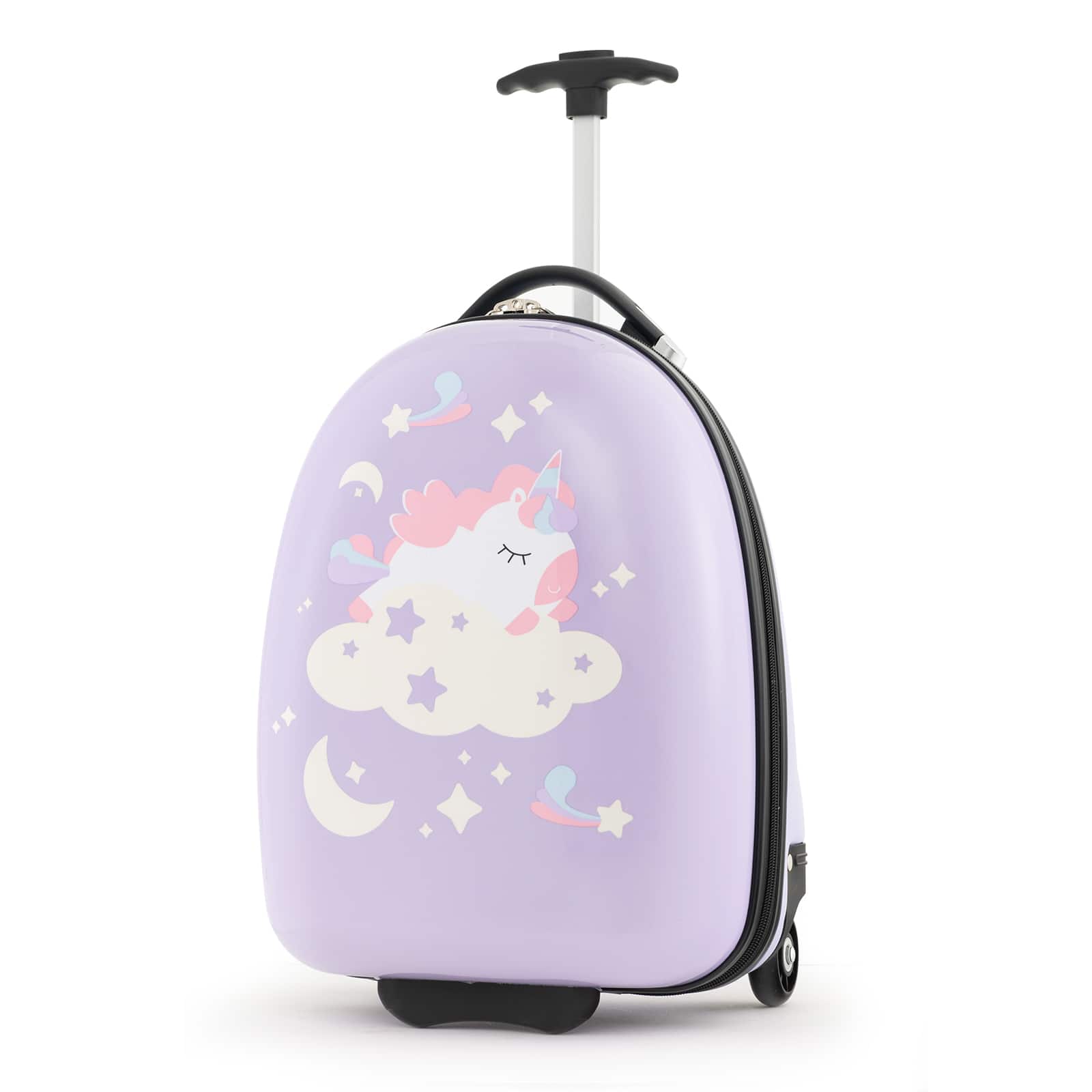 Front. Costway - 16" Kids Carry-On Luggage with Wheels with 2-Level Aluminum Handle Suitcase - Purple.