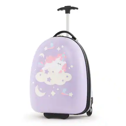 Front. Costway - 16" Kids Carry-On Luggage with Wheels with 2-Level Aluminum Handle Suitcase - Purple.