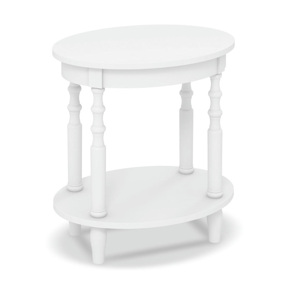 Front. Kadyn - 2-Tier Oval Side Table with Storage Shelf and Solid Wood Legs-White, Nightstand Small Side Table, End Table for Bedroom - White.