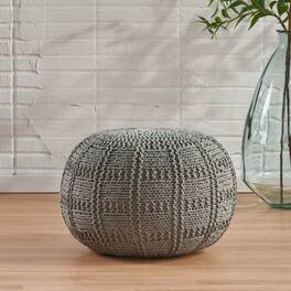 GOODSILO - Modern Knit Weave Round Pouf Ottoman - Soft Upholstery, Versatile Seating and Footrest for Living Room Decor - Cotton