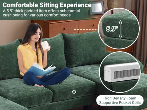 Comfortable Sitting Experience  
A 5.9" thick padded item offers substantial cushioning for various comfort needs  

5.9"  

High Density Foam Supportive Pocket Coils