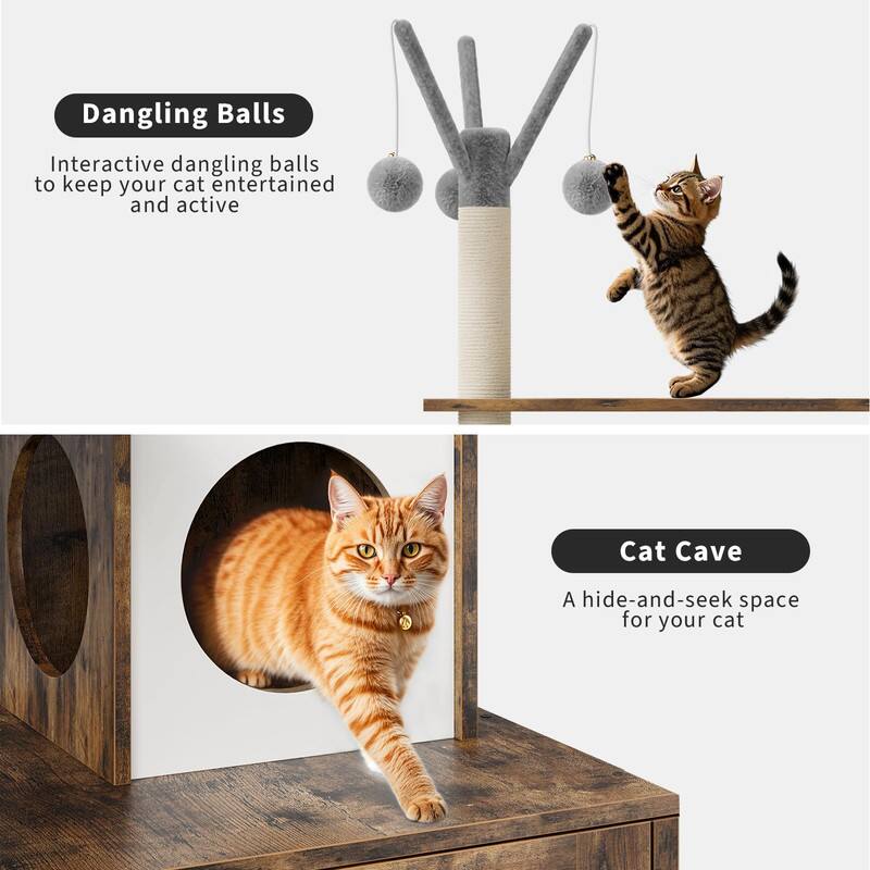 Dangling Balls  
Interactive dangling balls to keep your cat entertained and active  

Cat Cave  
A hide-and-seek space for your cat