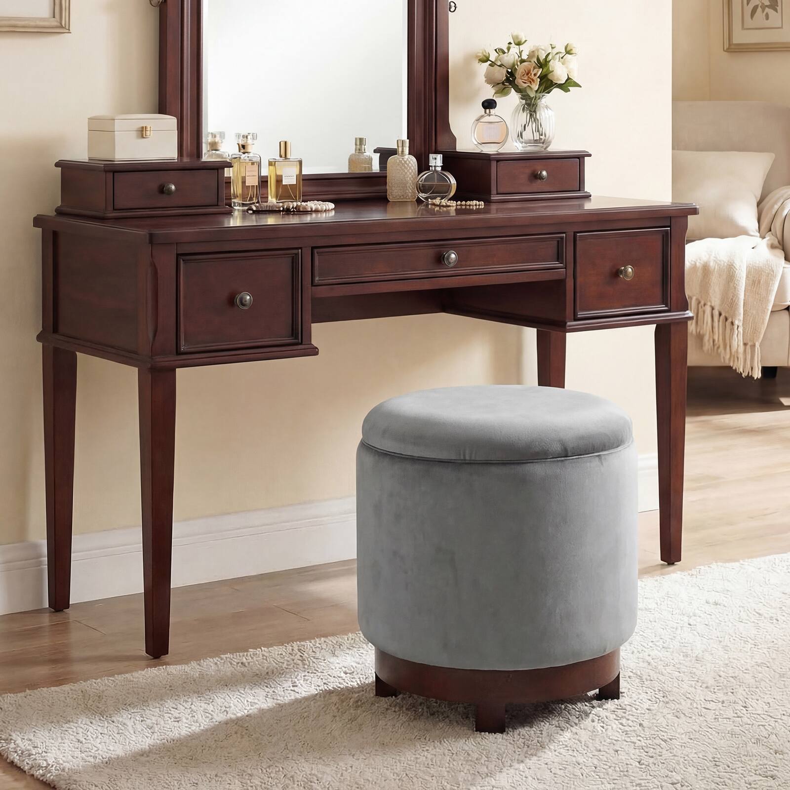 Alt View 4. Costway - Costway 360° Swivel Velvet Foot Rest with Hidden Storage, 400 Lbs Weight Capacity for Home - Light Gray.