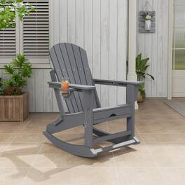 Acekool - 4-in-1 HDPE Adirondack Outdoor Rocking Chair, Cup Holders, Retractable Ottoman, Folding, All-Weather - Gray