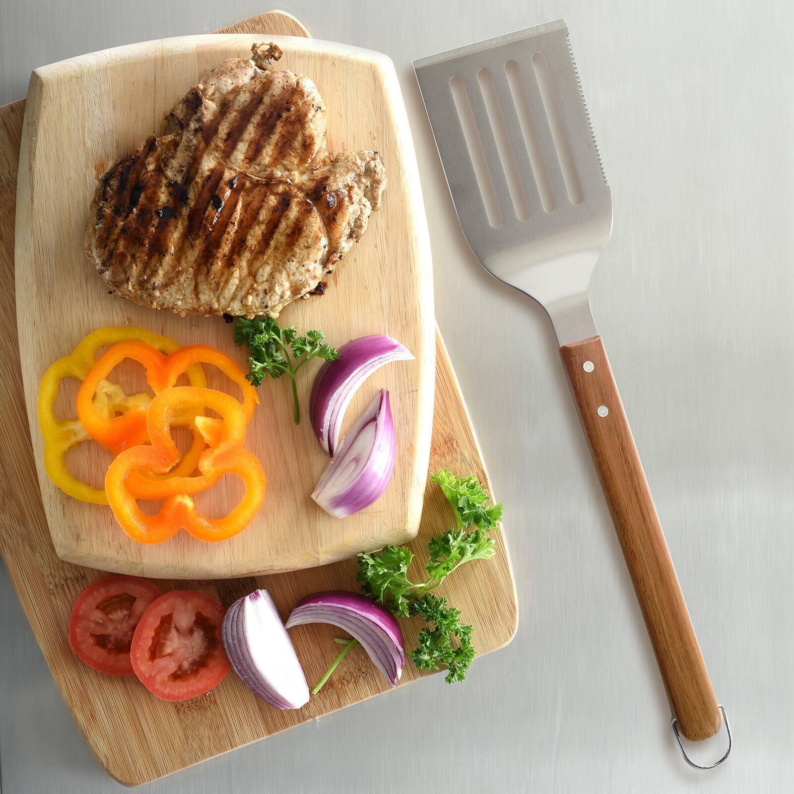Alt View 3. Norpro - Grill Spatula with Serrated Edge and Acacia Handle, 19-Inch - Brown.