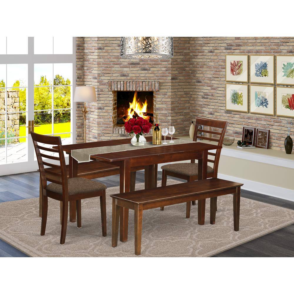 Left. East West Furniture - MILA5C-MAH-C 5 Pc dinette set-small Dining Tables and 2 Dining Chairs with Wood seat plus 2 Benches - Mahogany.