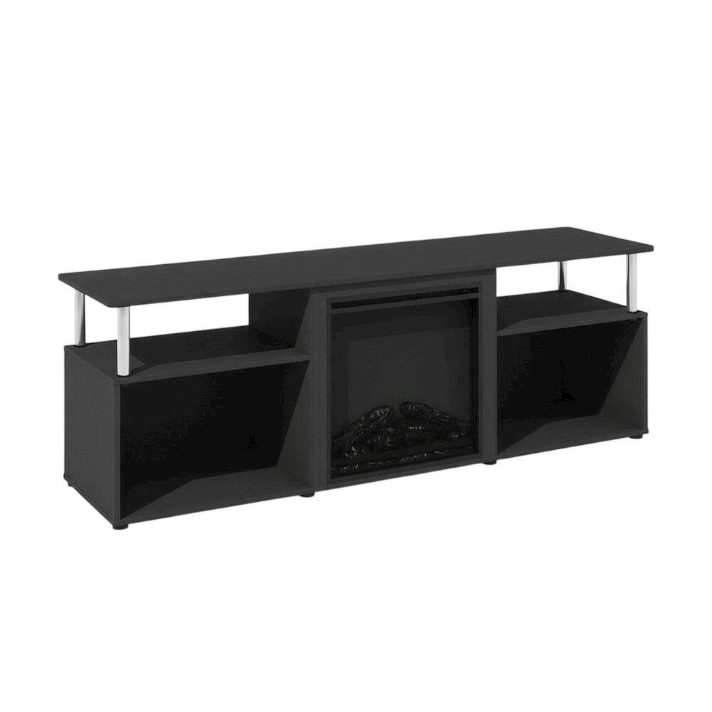 Alt View 3. FurniFact - Brown electric fireplace corner TV stand, up to 70-inch screen, rubberwood - Brown.