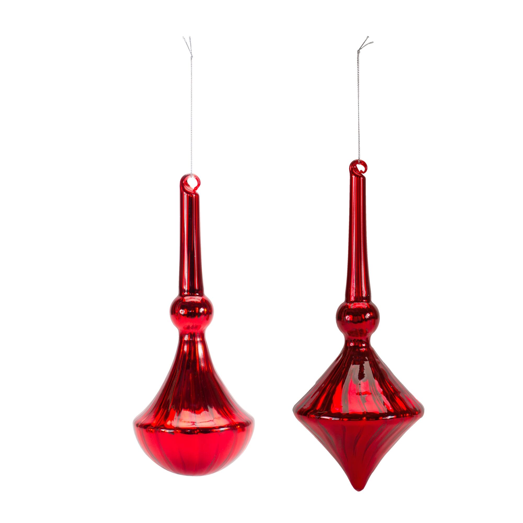 Left. BreeBe - Modern Red Finial Drop Ornament (Set of 6) - Red.