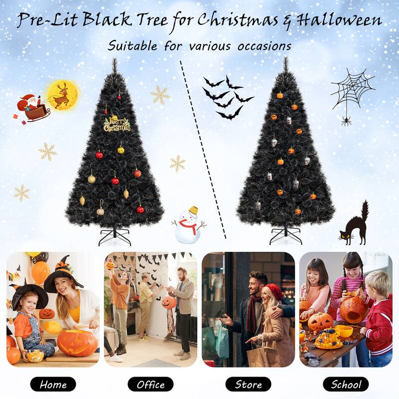 Pre-Lit Black Tree for Christmas & Halloween  
Suitable for various occasions  

Home  
Office  
Store  
School