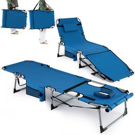 Gymax - 2PCS Tanning Chair w/Face Arm Holes 4-Level Backrest & Head Pillow Side Pocket - Blue