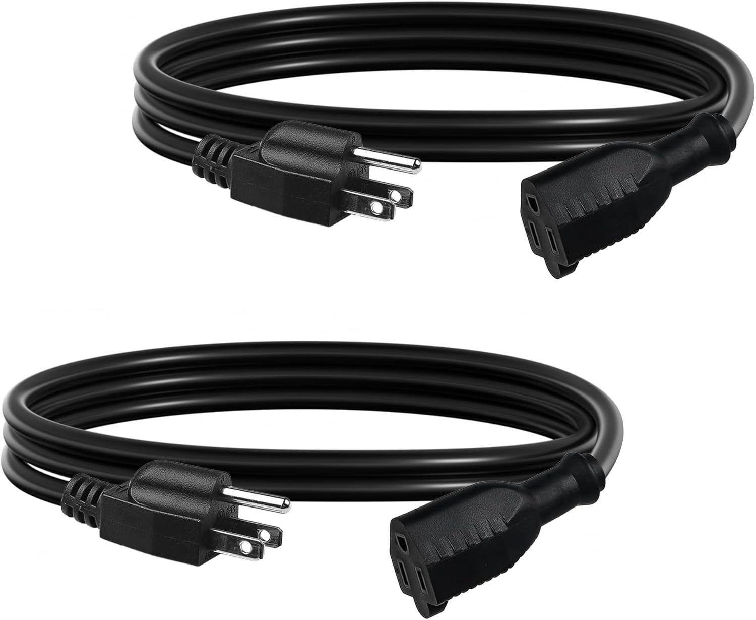 Front. BN-LINK - BN-LINK 6ft Indoor/Outdoor Extension Cord 16/3 SJTW, 3-Prong, Weather & Flame-Resistant, 2-Pack, Black - Black.