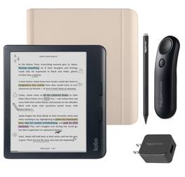 Kobo - Libra Colour (Black) eReader with Black Remote, Black Stylus 2Gen & AC Bundle - 2024 - Sand Beige Notebook SleepCover