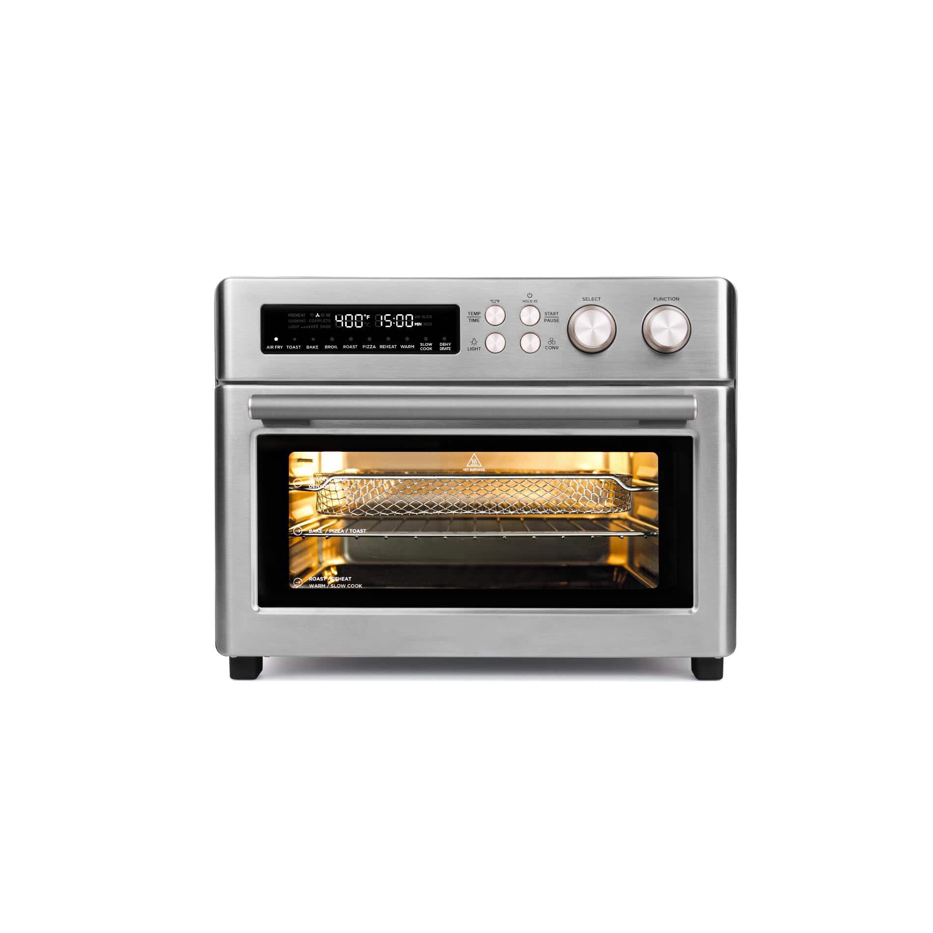 GlowWise - Infrared 10-in-1 Air Fryer Toaster Oven Combo,Extra Large 6-Slice with Enamel Pan & Recipe Book, Brushed Stainless Steel - Brushed Stainless Steel Finish