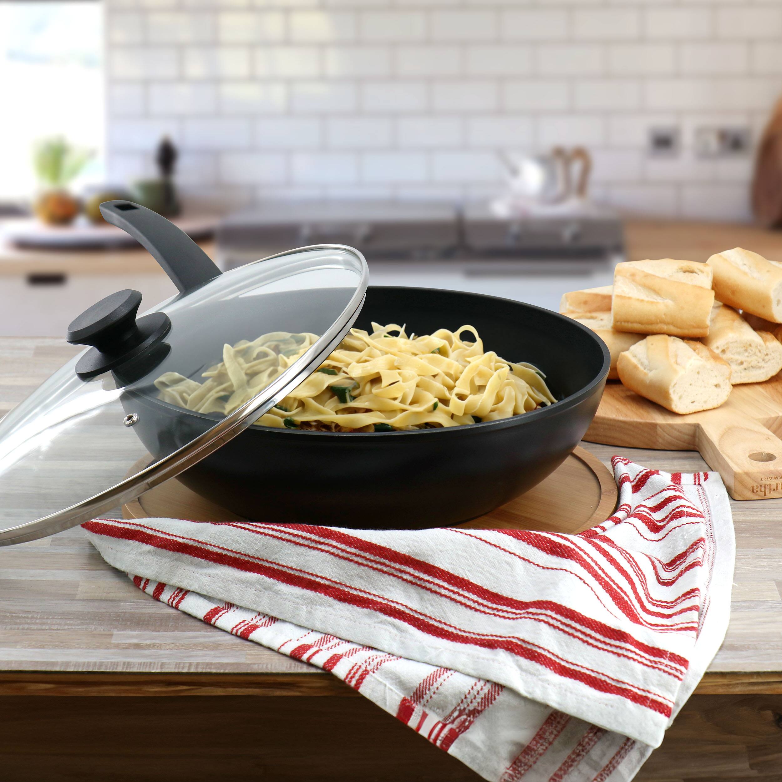 Alt View 5. Oster - Oster Connelly 12 Inch Textured Nonstick Aluminum Wok with Lid in Black - Black.