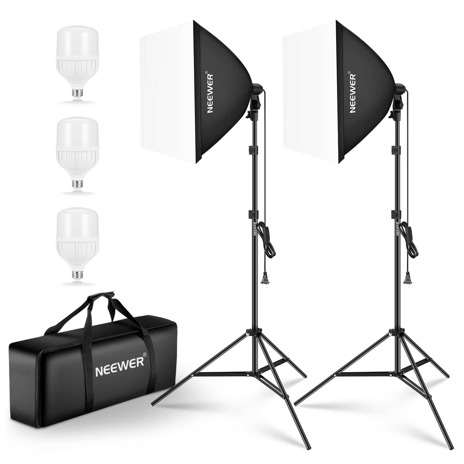 Neewer - 3-Pack 700W Equivalent LED Softbox Lighting Kit, 24x24" Softboxes, UL Certified, 5700K