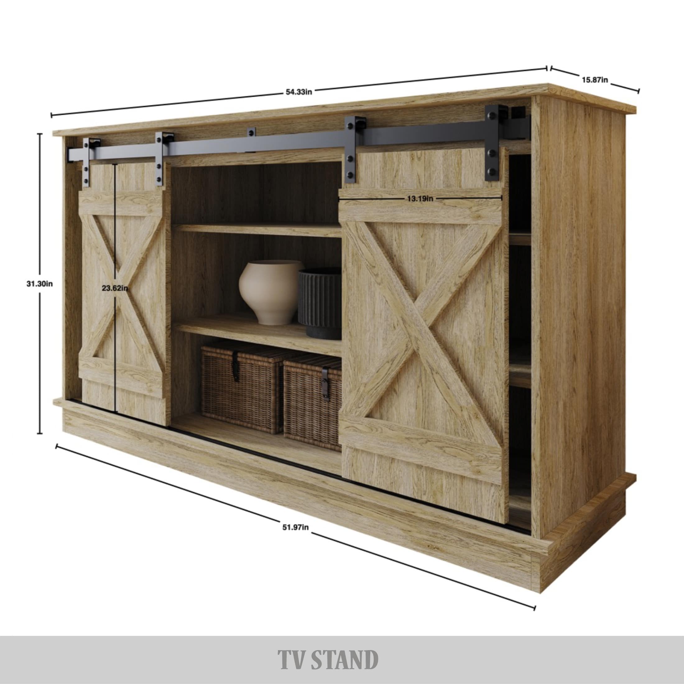 54.33in, 15.87in, 13.19in, 31.30in, 23.62in, 51.97in, TV STAND